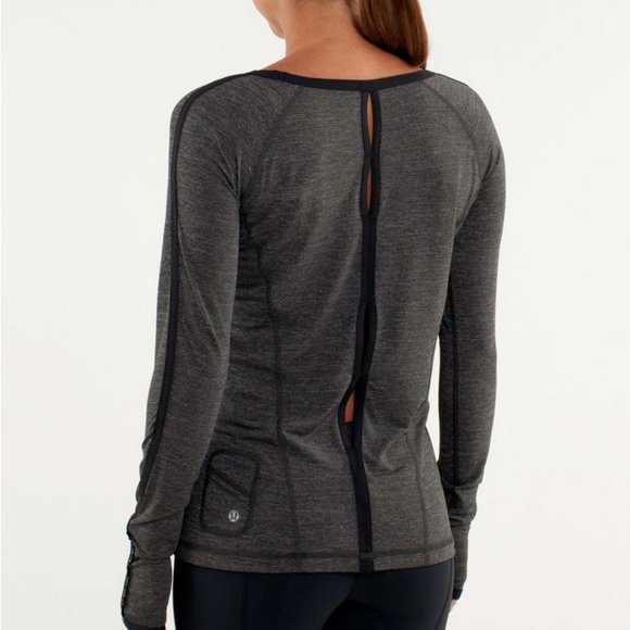 Lululemon Grey Long Sleeve Top w/Black Detail, FUN Cutouts & Reflective Trim - Picture 11 of 14